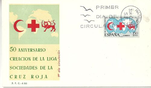 Primer Dia De Circulacion  50 Aniversario Creation De La Liga Sociedades De La Cruz Roja