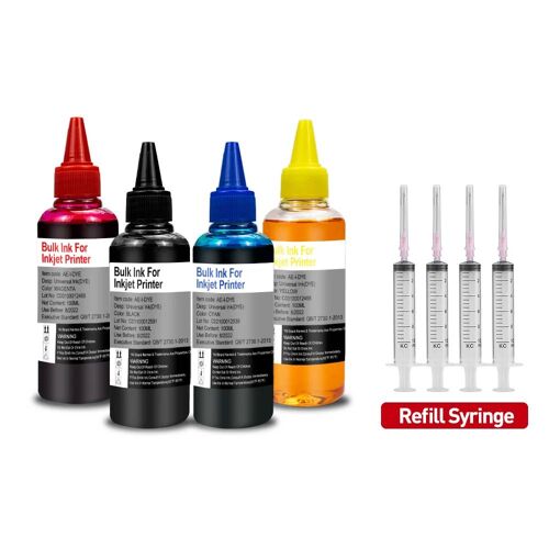 Kit de recharge d'encre à colorant pour imprimante et cartouche Canon HP Epson Brother encre CISS et réservoir écologique d'encre à colorant Compatible rechargeable4pcs