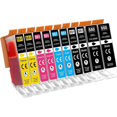 550 551XL multipack-10P cartouches d'encre compatibles avec PGI550XL CLI551XL pour Canon Pixma MG5450 MG5550 MX925 IP7250 MG5650un seul ensemble