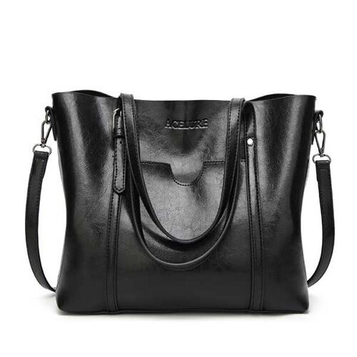 Oil wax Women's Leather Handbags Luxury Lady Hand Bags With Purse Pocket Women messenger bag, Noir