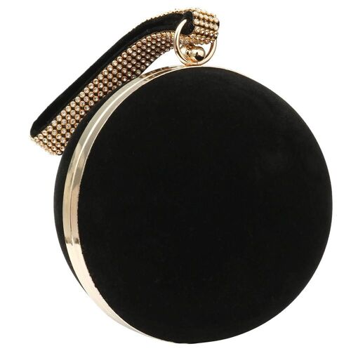 Unique Velvet Iron-On Lady Handbag Red Shoulder Clutch Bag Spherical Evening Bags, Noir