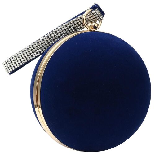 Unique Velvet Iron-On Lady Handbag Red Shoulder Clutch Bag Spherical Evening Bags, Bleu