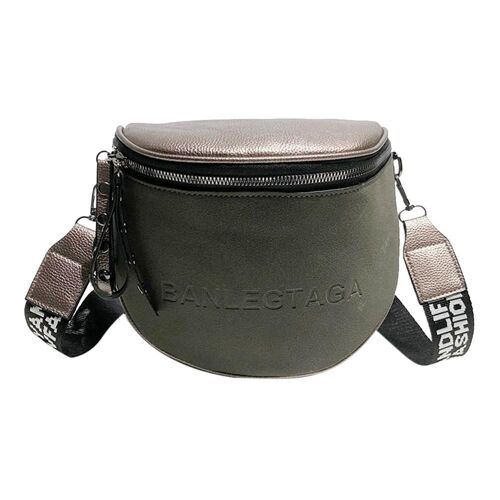 Fashion Semicircle Saddle Crossbody Bag Women PU Leather Shoulder Handbags Casual Female Wide Straps Travel Money Purses, Gris