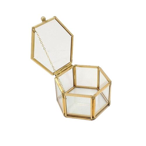 Boîte À Bagues En Verre Transparent Hexagone Boîte À Bagues De Mariage Boîte À Bijoux En Verre Transparent Géométrique Coffret À Bijoux À Compartiments Con De Table