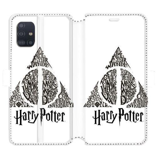 Housse Cuir Portefeuille Pour Samsung Galaxy A51 4g Wb License Harry Potter Pattern Triangle Blanc