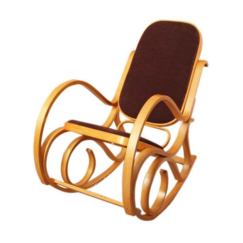 Rocking-chair fauteuil à bascule M41   imitation chêne, tissu marron