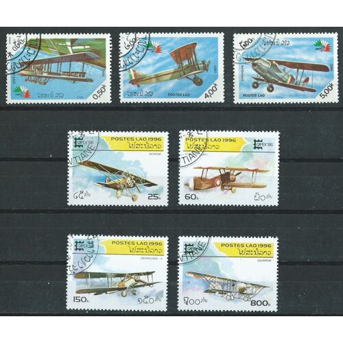 Timbres Laos Lot De 7 Oblitérés Avions Années 80/90