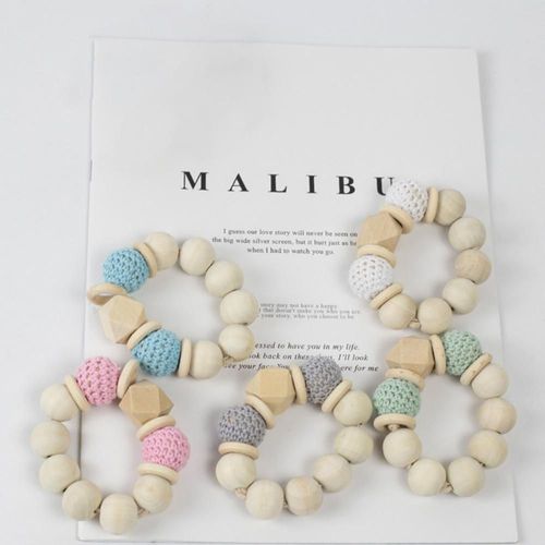 Bon66 2 Pièces/Ensemble En Bois Perlé Bébé Jouets De Dentition Enfants Jouent Gymnastique Bois Bracelet Pendentif
