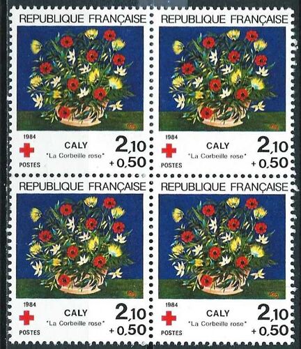 France 1984, Au Profit De La Croix Rouge, Très Beau Bloc Neuf** Luxe 4 Valeurs Yvert 2345, D'après Une Oeuvre De Caly, "La Corbeille Rose".