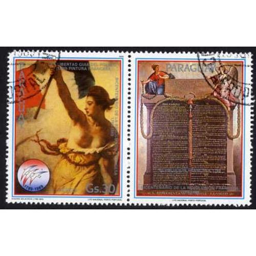 Bloc De 2 Timbres Paraguay Bicentenario De La Revolucion Francesa.Gs.30.