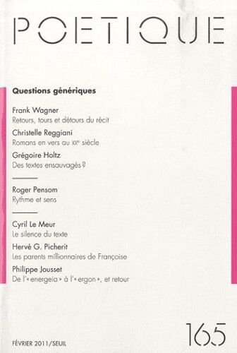 Poétique N° 165 - Questions Génériques