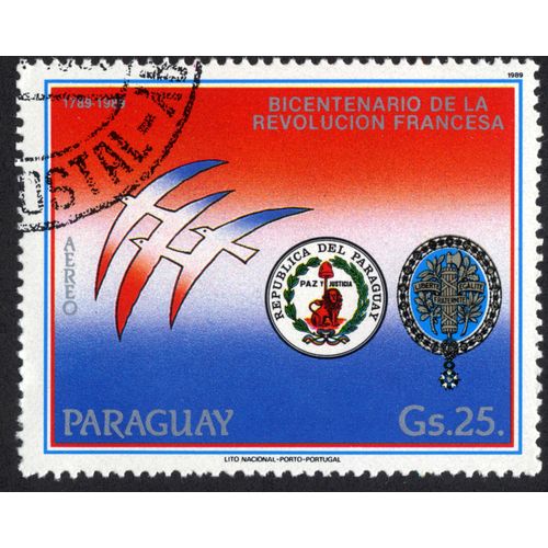 Timbre Bicentenario De La Revolucion Francesa.1789-1989.Paraguay.Gs.25.