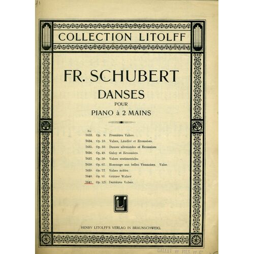 Schubert Danses Pour Piano À 2 Mains Op 127 Dernières Valses