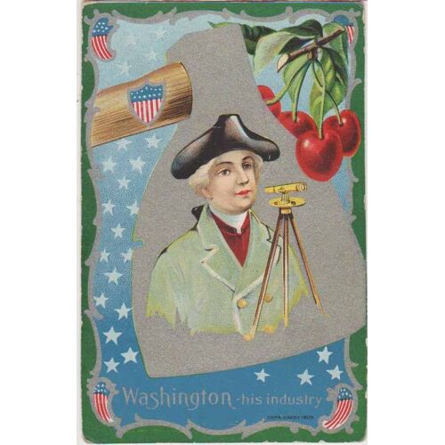 George Washington His Industry Colourful 1910' Years Usa Vintage Post Card Surveyor Surveying Theodolite Arpenteur Géomètre Cpa Cherry Cerise