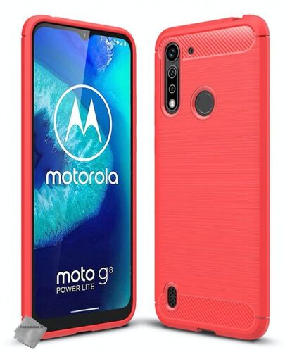 Housse etui coque silicone gel carbone pour Motorola Moto G8 Power Lite + film ecran - ROUGE