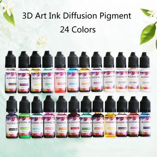 Kit De Pigments En Résine Époxy, 24 Couleurs, 10ml, Art, Encre, Alcool, Liquide, Colorant, Diffusion, Uv, Fabrication De Bijoux