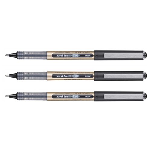 Uni-Ball Lot De 3 Stylos Roller Encre Liquide Recyclé Eye Broad Ub150/10e Pointe Large Noir