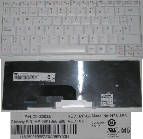 Clavier Qwerty Espagnol / Spanish Pour LENOVO S12 Series, Blanc / White, Model: N7S-SPA, P/N: MP-08K16E0-686, 25-008568, 11S25008568
