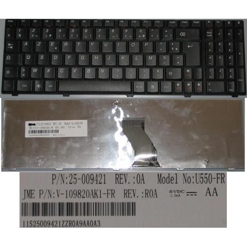 Clavier Azerty Français / French Pour LENOVO U550 Series, Noir / Black, Model: U550-FR, P/N: V-109820AK1-FR, 25-009421, 11S25009421