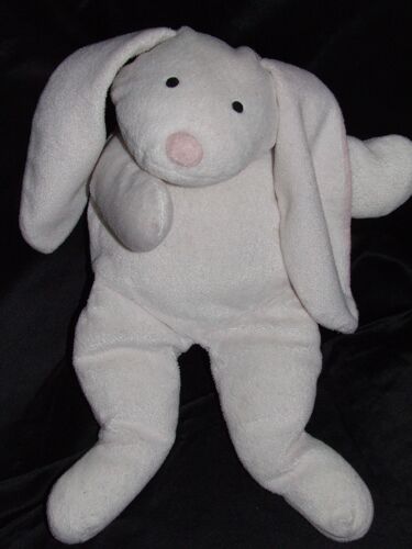 Lapin Doudou Peluche Blanc Rose Noeud 40 Cm Allongé + Oreilles 20 Cm