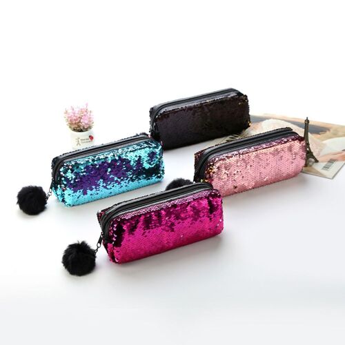 Xeme Étui À Stylo De Rangement Pour Cosmétiques Avec Échelles Clignotantes Et Fermeture À Glissière Liée À Une Boule Moelleuse Pour Le Maquillage