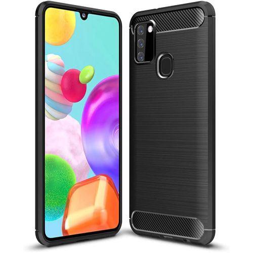 Coque Brossée Noire Samsung Galaxy A21s Carbon Fiber Antichoc - Accessoires Pochette Case Nouveau Galaxy A21s