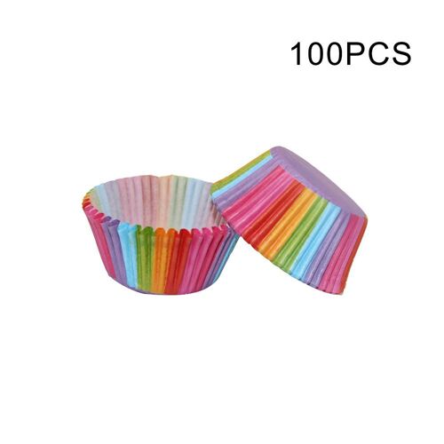Xeme 100pcs . Moule De Couleur Arc-En-Ciel Pour Les Petits Gâteaux, Les Petits Gâteaux, Les Gobelets En Papier Pour La Cuisson, Les Muffins, Les Moules À Gâteaux, Les Gâteaux, Les Tasses, Les Outils De Décoration