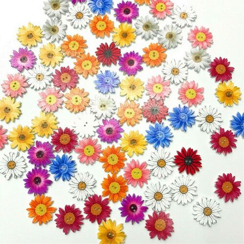 Xeme 50pcs Boutons En Forme De Fleur Couture En Bois 2 Trous Artisanat Bouton De Scrapbooking