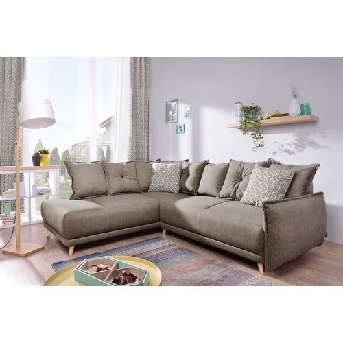 Bobochic Lena - Canapé D'angle Gauche Convertible - Style Scandinave Couleur Café Latte