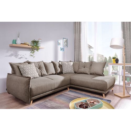 Bobochic Lena - Canapé D'angle Droit Convertible - Style Scandinave Couleur Café Latte