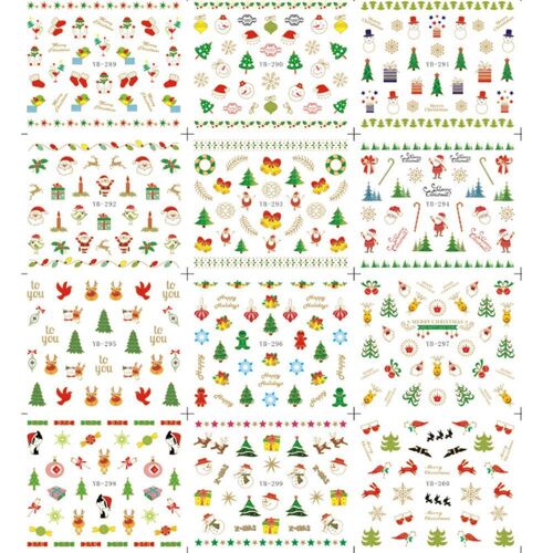 Xeme 12 Feuille De Noël 3d Nail Art Autocollants Flocons De Neige Bonhommes De Neige Nail Stickers Mode À La Mode Mignon 