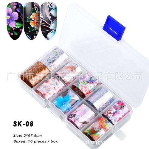 Xeme Autocollants Holographiques D'art De Clou De Feuille D'ongle De Décor De Manucure De Transfert De Fleur 