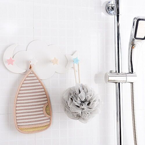 Xeme Cute 4 Hooks Strong Adhesive Cloud Hook Kitchen Wall Hanging Creative Nail-Free Seamless Rack Hanger Shelves Girls 