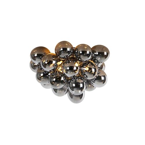 Qazqa Art Deco /Design Plafonnier Design Noir Avec Verre Fumé 6 Lampes - Uvas /Acier Noir Globe / Luminaire / Lumiere / Éclairage / Intérieur / Salon / Cuisine G9 Max. 6 X 28 Watt