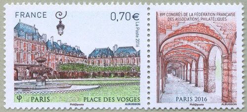 89ème Congrès De La Fédération Française Des Associations Philatéliques À Paris : Place Des Vosges Année 2016 N° 5055 Yvert Et Tellir Luxe Vignette Attenante
