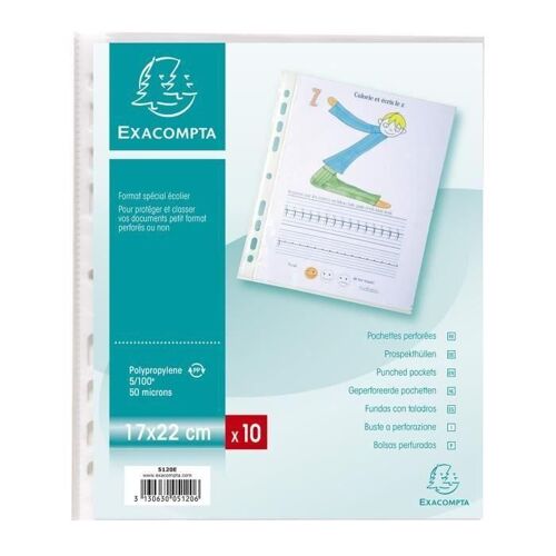 Exacompta - 10 Pochettes Perforees - 17 X 22 - Polypropylene Graine - Incolore - 5-100eme - 9 Trous - Sous Film