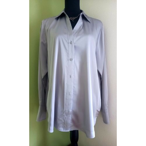 Chemisier Tunique Satinée Gris Argent Taille L . Neuf