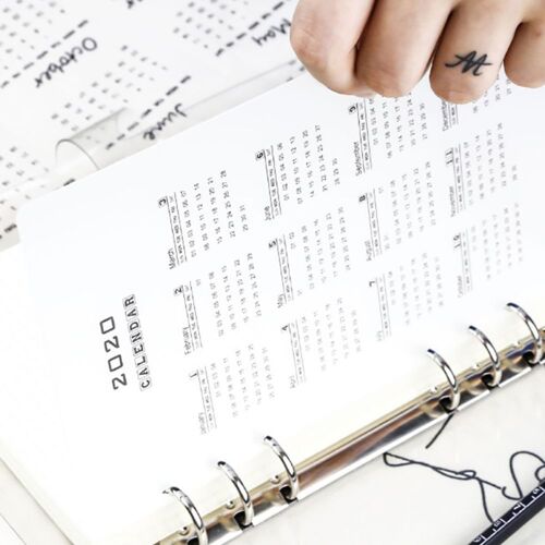 Xeju A5/A6 2020 Calendar Ring Binder Notebook Paging Separator Notepad Inner Paper