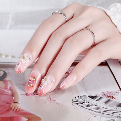 Xeju 24pcs Fashion Faux Ongles Acrylique Gel Uv Plein Sculpté Faux Ongles Art Conseils Outils 