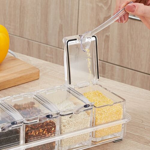 Xui Boîte D'assaisonnement Transparente En Acrylique Porte-Épices Séparable Pot De Sel, Conteneur Organisateur De Sucre Avec Couvercle, Cuillère J2y