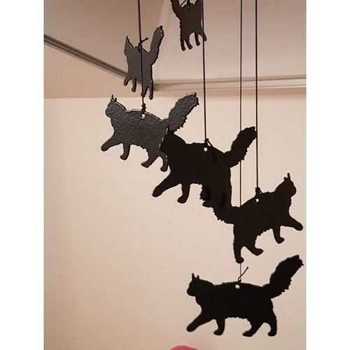 Carillon À Vent Décoré De Six Silhouettes De Chat Maine Coon
