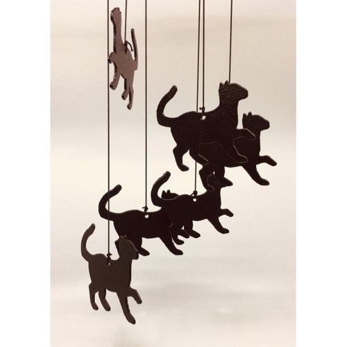 Carillon À Vent Décoré De Six Silhouettes De Chat