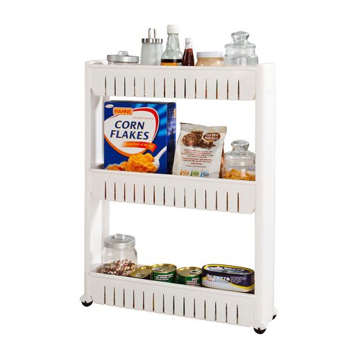 Sobuy Frg40-W Étagère De Niche À Roulettes Meuble De Rangement Cuisine Salle De Bain Chariot Placard Alcôve - 3 Étages Blanc