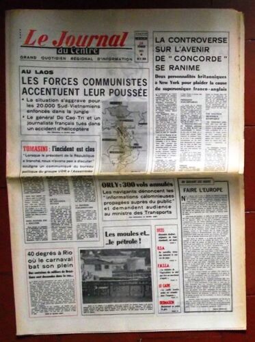Le Journal Du Centre 1971  N° 8242 : La Controverse Sur L'avenir De Concorde.Au Laos Les Forces Communistes Accentuent Leur Poussée.