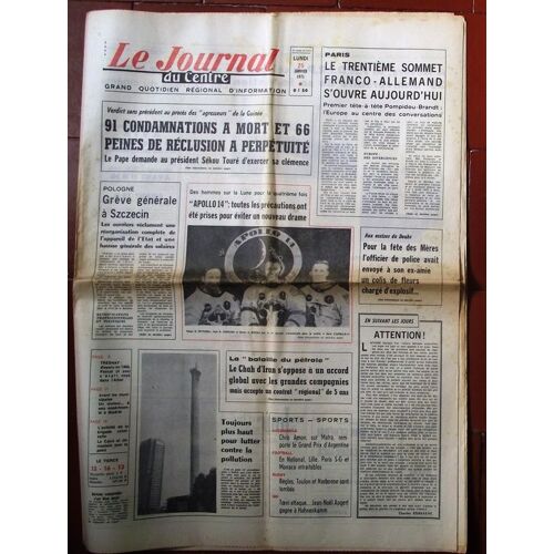 Le Journal Du Centre  N° 8216 : Guinée 91 Condamnation A Mort.Le Trentième Sommet Franco-Allemand S'ouvre Aujourd'hui.