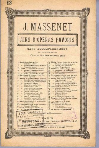 Regrets De Manon Extrait De L'opéra-Comique Manon Chant Et Piano
