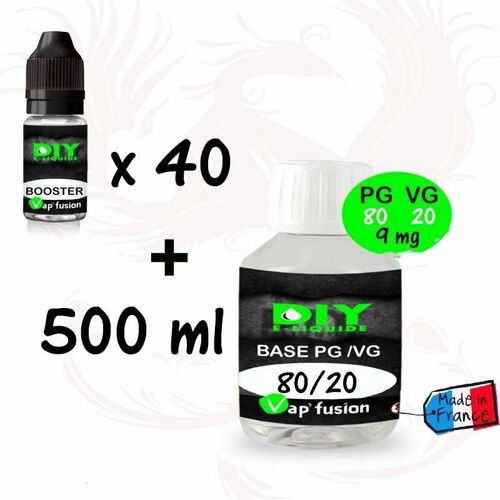 Pack base neutre - 500 ml - PG/VG 80/20 + 3 à 9 mg booster 20mg - Diy e liquide - Vapfusion - 40 boosters pour 9 mg