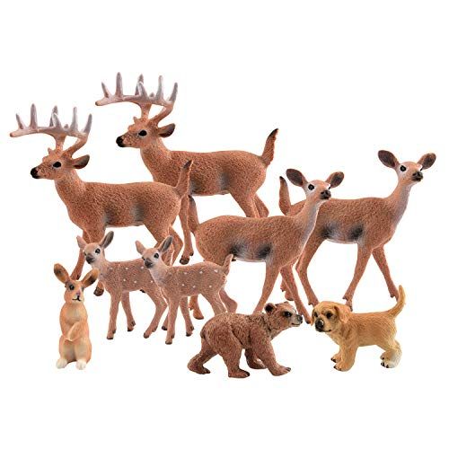 Tuparka 9pcs Forest Animals Set Miniature Figures Woodland Animals Deer Figurine Dog Rabbit Bear Figure Miniature Animals Woodland Cake Toppers