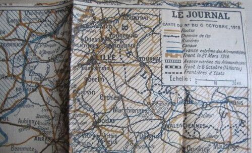 Carte Du Front De La Guerre Le 6 Octobre 1918 (Parue Dans Le Journal)  45x24 Cm