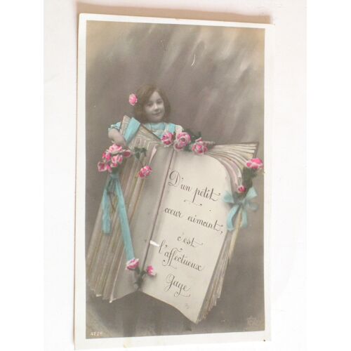 Fillette Livre "D'un Petit Coeur Aimant C'est L'affectueux Gage" Fleurs Roses